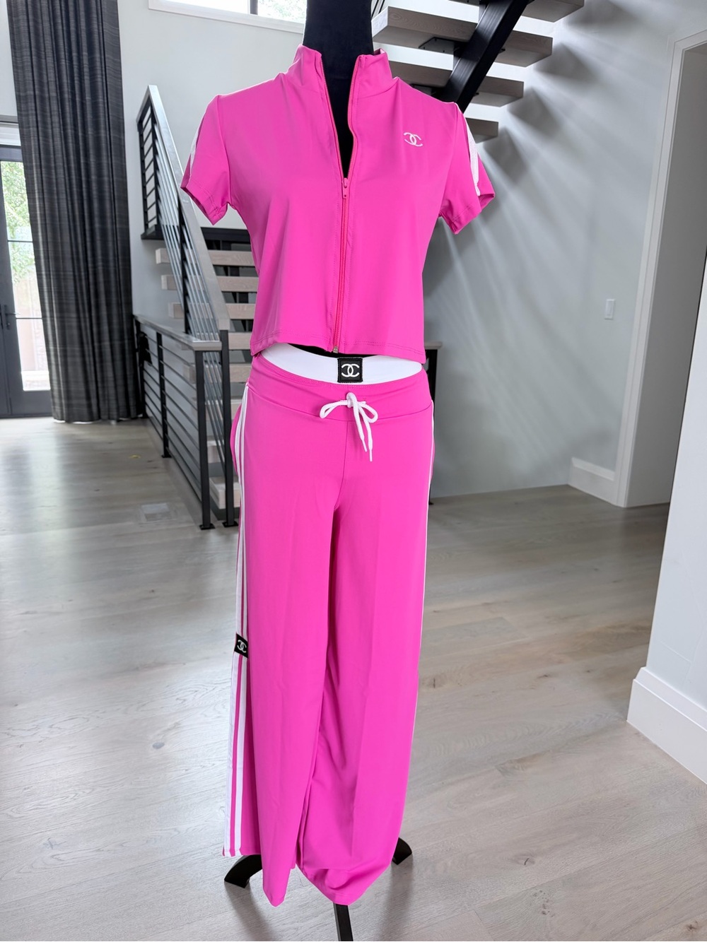 Pink Track Pants & Zip-Front Top Set size S